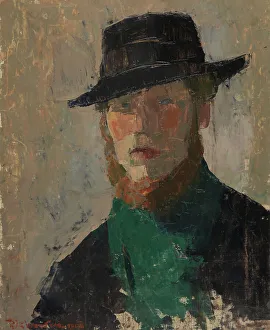 Rosy Cheeked Prints: Self Portrait in Black Hat, 1908. Creator: Rik Wouters