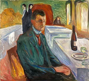 Edvard Munch Gallery: Self-Portrait with a Bottle of Wine. Artist: Munch, Edvard (1863-1944)