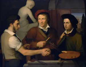 Schadow Collection: Self-Portrait with his Brother Ridolfo and Bertel Thorvaldsen, 1815-1816. Creator: Schadow
