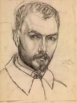 Coal With Pastel On Paper Gallery: Self-Portrait, c. 1913. Artist: Petrov-Vodkin, Kuzma Sergeyevich (1878-1939)