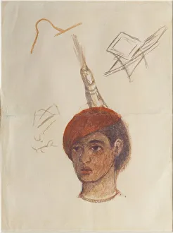 Kahlo Prints: Self-portrait (Cabeza con cachucha roja), 1932. Creator: Kahlo; Frida (1907-1954)