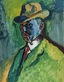 Czechia Prints: Self-Portrait with a Cigarette, 1908. Creator: Filla, Emil (1882-1953)