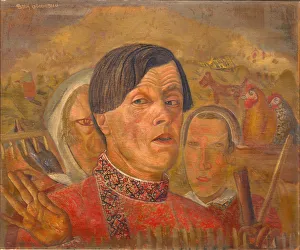 Grigoriev Prints: Self-portrait with the cock and the hen