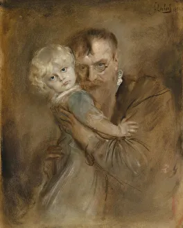 Lenbach Prints: Self-portrait with Daughter Marion. Artist: Lenbach, Franz, von (1836-1904)