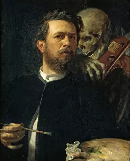 Images Dated 22nd May 2018: Self-portrait with Death Playing the Fiddle, 1872. Artist: Bocklin, Arnold (1827-1901)
