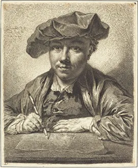 Sketching Prints: Self-Portrait, Drawing, 1752. Creator: Georg Friedrich Schmidt
