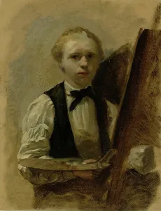 Neuhuijs Johan Albertus Prints: Self-portrait next to easel, 1854-1914. Creator: Albert Neuhuys