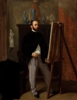 Easel Prints: Self-Portrait at the Easel, 1858. Creator: Henryk Rodakowski