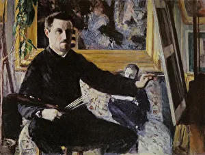 Caillebotte Prints: Self-Portrait with Easel, 1879-1880. Creator: Caillebotte, Gustave (1848-1894)
