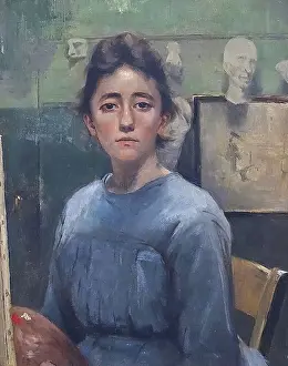 Self Portrait Prints: Self-Portrait in front of the Easel, 1887. Creator: Augusta Rossmann
