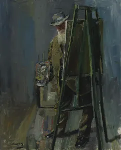 Krohg Christian Prints: Self-Portrait by the Easel, 1912. Creator: Christian Krohg