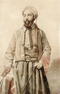 Deveria Prints: Self-portrait in Egyptian costume, c1865. Creator: Devéria, Charles Théodule (1831-1871)