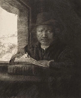 Printmaker Gallery: Self-Portrait Etching at a Window, 1648. 1648. Creator: Rembrandt Harmensz van Rijn