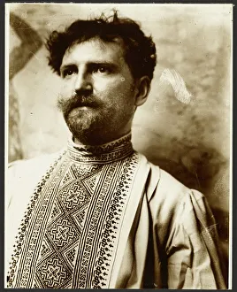 Illustrator Prints: Self-Portrait in Fancy Shirt, negative about 1900; print about 1980
