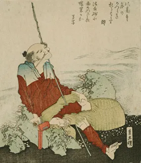 Waters Edge Prints: Self-Portrait as a Fisherman, Japan, 1835. Creator: Hokusai