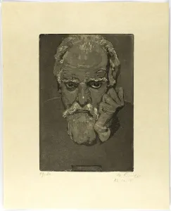Klinger Max Prints: Self-Portrait with Fist to Face, 1918. Creator: Max Klinger