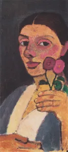 New York Prints: Self-Portrait with Two Flowers in Her Raised Left Hand, 1907