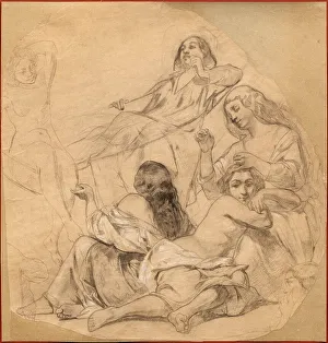 Self-portrait in a hammock surrounded by a group of women, ca 1844-1850. Creator: Courbet, Gustave (1819-1877)