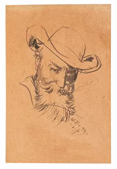 Brown Indian Ink On Paper Gallery: Self-Portrait With Hat, 1894. Creator: Busch, Wilhelm (1832-1908)