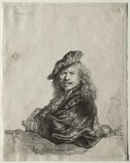 Self-Portrait Leaning on a Stone Sill, 1639. Creator: Rembrandt van Rijn (Dutch, 1606-1669)