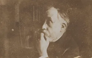 Edgar Prints: [Self-Portrait in Library (Hand to Chin)], probably 1895. Creator: Edgar Degas