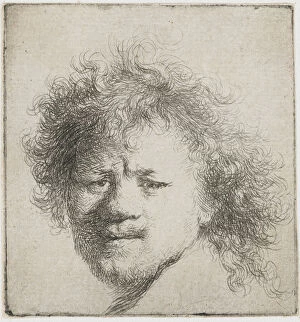 Rembrandt Harmensz Van Rijn Gallery: Self-portrait with long bushy hair: head only, ca 1631. Creator