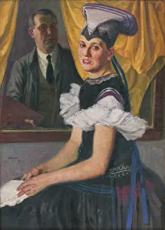 1922 Prints: Self-Portrait with a Model in Folk Costume, 1922. Creator: Andrej Kovacik