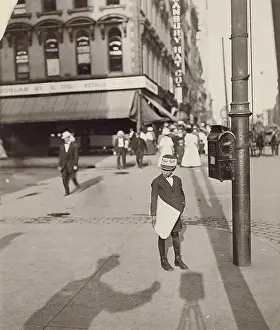 Streetlighting Prints: Self-Portrait with Newsboy, 1908. Creator: Lewis Wickes Hine