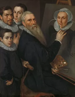 The Netherlands Collection: Self-Portrait of the painter with his family, 1594. Creator: Delff, Jakob Willemsz