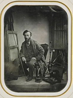 Self-Portrait in Painting Studio, c. 1843. Creator: Camille Dolard (French, 1810-1884)