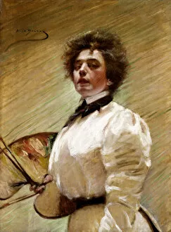 Painter Gallery: Self-Portrait with Palette, ca. 1906. Creator: Alice Pike Barney