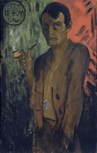 Tempera On Canvas Collection: Self-portrait with pentagram, c. 1924. Creator: Mueller, Otto (1874-1930)