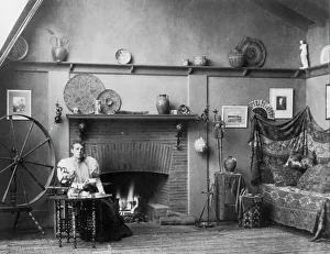 Self-portrait of photographer Frances Benjamin Johnston in her studio at...Washington, D.C. c1900. Creator: Frances Benjamin Johnston