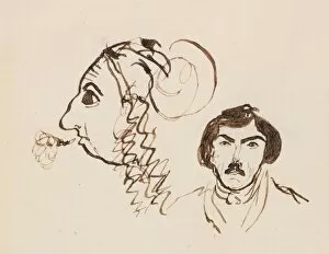 Self-Portrait with Portrait of Delacroix, c. 1845. Creator: George Sand (French, 1804-1876)