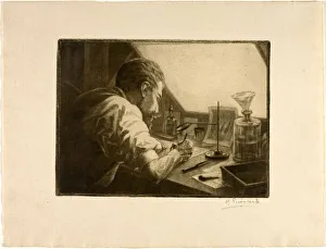 Guerard Henri Charles Prints: Self-Portrait Preparing an Etching, c. 1890. Creator: Henri-Charles Guerard