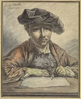 Stumping Prints: Self-Portrait Sketching, 1752. Creator: Georg Friedrich Schmidt
