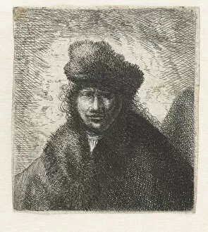 Self-Portrait in a slant fur cap: Bust, ca 1631. Creator: Rembrandt van Rhijn (1606-1669)