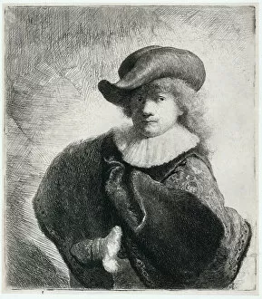 Rembrandt Van Rijn Gallery: Self-portrait in a soft hat and embroidered cloak, 1631