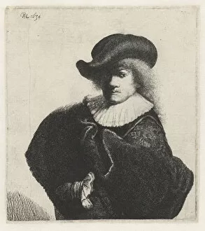 Rijksmuseum Collection: Self-portrait in a soft hat and embroidered cloak, 1634