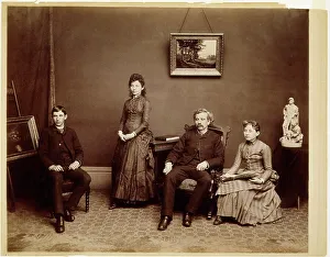 Bennett H H Prints: Self-Portrait with son Ashley and daughters Harriet and Nellie