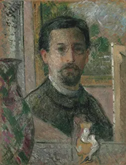 Loiseau Prints: Self-portrait with Statuette, c1916. Creator: Loiseau, Gustave (1865-1935)