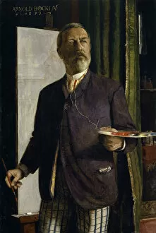 Tempera On Canvas Collection: Self-Portrait in the Studio, 1893. Creator: Bocklin, Arnold (1827-1901)