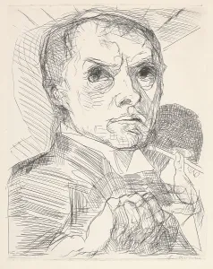Smoker Prints: Self-Portrait with Stylus (Selbstbildnis mit Griffel), about 1916. Creator: Max Beckmann