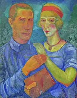 Self-portrait with His Wife Capitoline, 1920. Creator: Palmov, Viktor Nikandrovich (1888-1929)