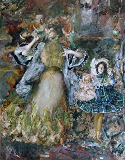 Malyavin Gallery: Self-portrait with wife and daughter, 1910. Artist: Malyavin, Filipp Andreyevich (1869-1940)