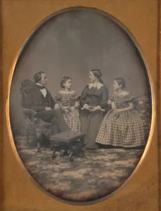 John Adams Prints: Self-Portrait with Wife and Two Daughters, 1854. Creator: John Adams Whipple
