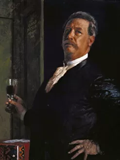 Tempera And Oil On Wood Collection: Self-Portrait with the wineglass, 1885. Creator: Bocklin, Arnold (1827-1901)