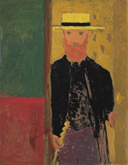 Self-Portrait withs straw hat, ca 1892. Creator: Vuillard, Edouard (1868-1940)