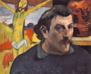 Paul Eugéne Henri 1848 1903 Prints: Self-portrait with the Yellow Christ. Artist: Gauguin, Paul Eugene Henri (1848-1903)