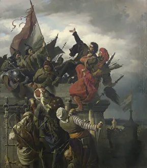 The Self-Sacrifice of Titusz Dugovics, 1859. Artist: Wagner, Sandor (Alexander) von (1838-1919) The Self-Sacrifice of Titusz Dugovics, 1859. Artist: Wagner, Sandor (Alexander) von (1838-1919)